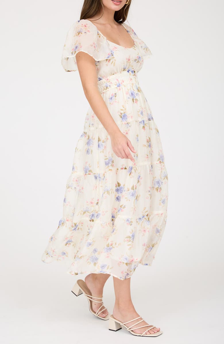 Blu Pepper Flutter Sleeve Floral Midi Dress, Alternate, color,