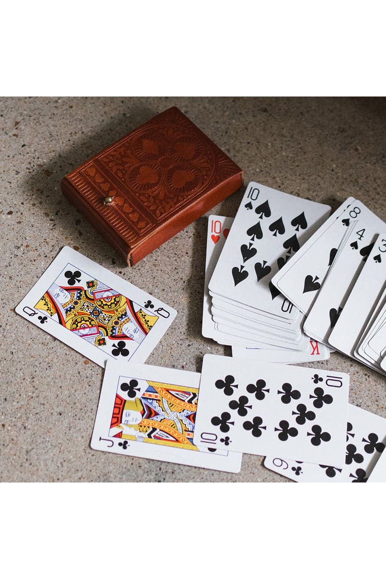 Embossed Leather Playing Cards Set, Alternate, color, Brown