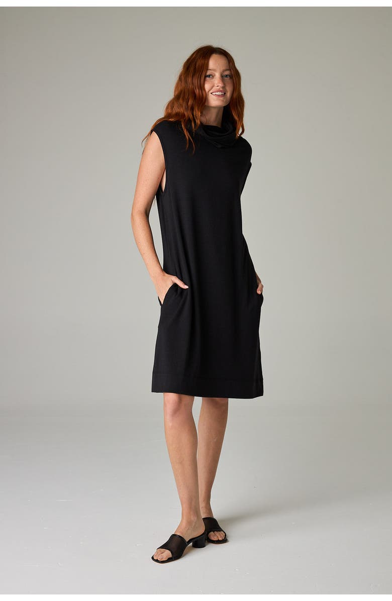 eavolu Kakadu Eco-Luxe Rib Sleeveless Funnel Neck Tunic/Dress - Ultra-Luxe Flow, Alternate, color, Coal Black