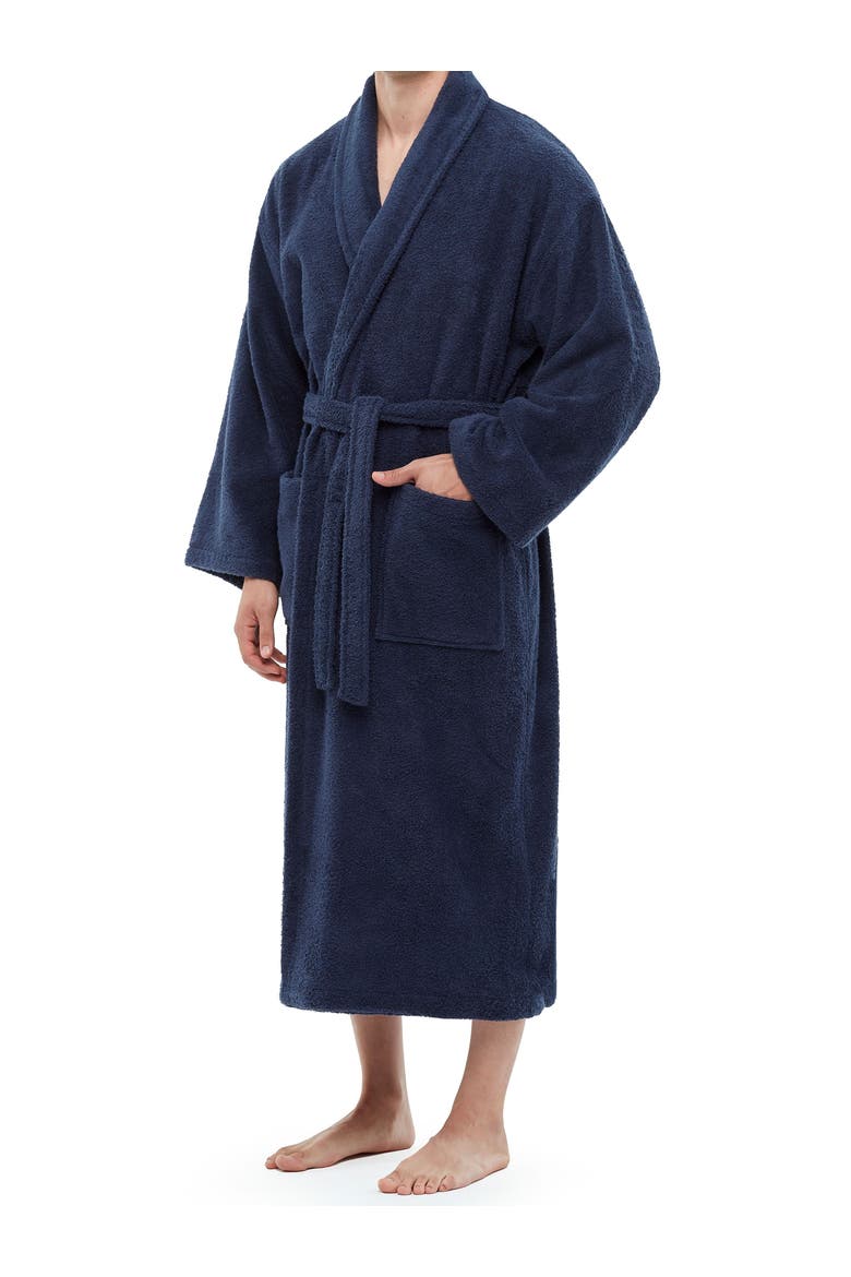 Shawl Collar Turkish Terry Cotton Bathrobe for Men, Alternate, color, Navy