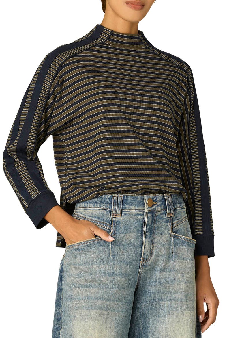 Stripe Mock Neck Rib Top (Petite0, Main, color, FOREST MOSS/ OCEAN TEAL