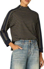 Wit & Wisdom Stripe Mock Neck Rib Top (Petite0