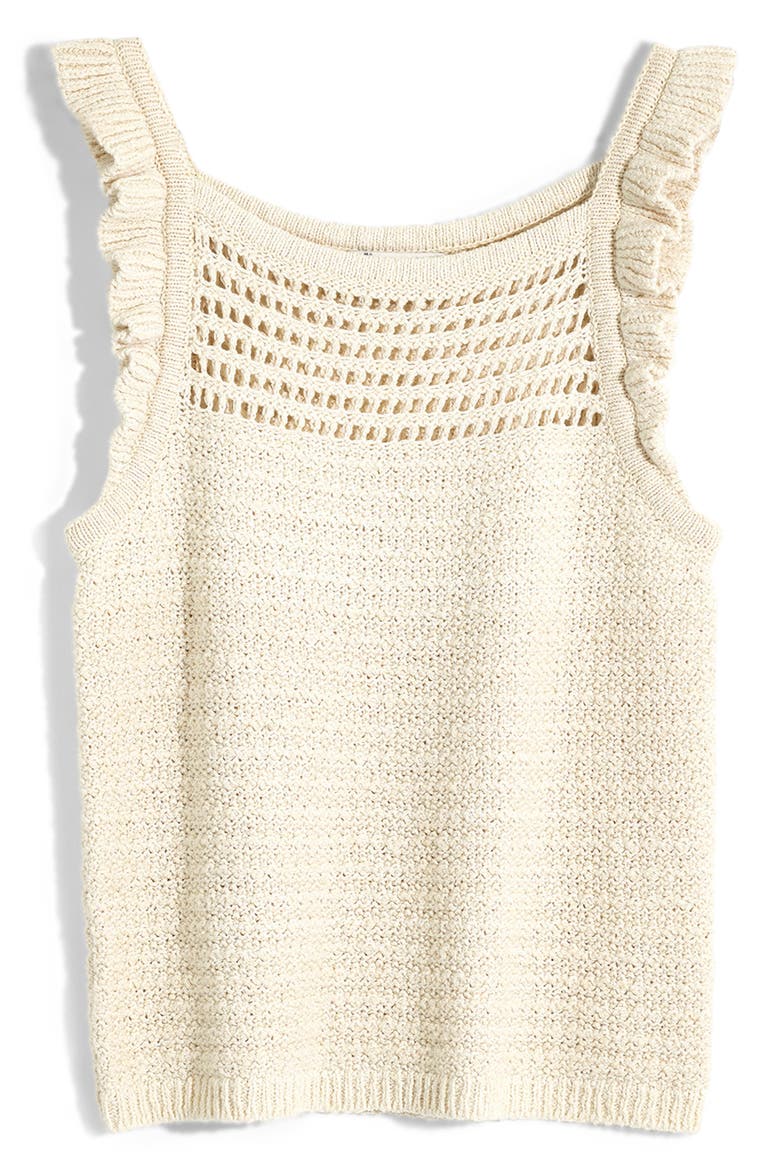 Ruffle Crochet Sweater Tank, Alternate, color, MARLED VANILLA