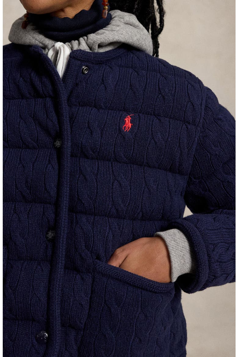 Padded Cable Stitch Wool & Cashmere Puffer Jacket, Alternate, color, HUNTER NAVY