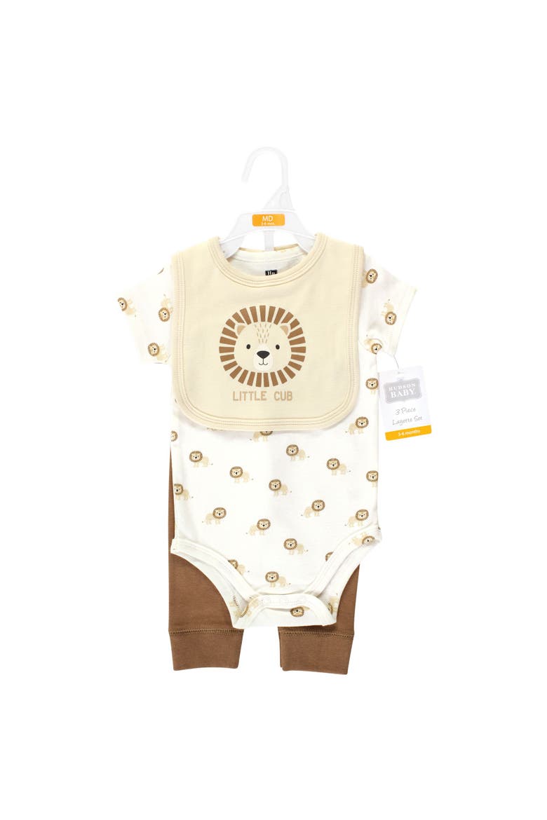 Cotton Bodysuit, Pant and Bib Set, Alternate, color, Brave Lion