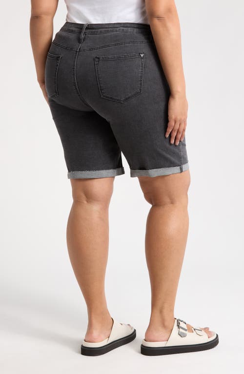 Vigoss Cuffed Denim Bermuda Shorts In Washed Black