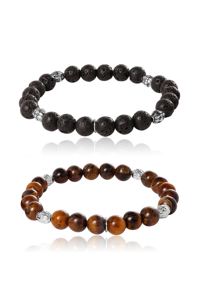 Lucky Brand Stone Stretch Beaded Bracelets, Alternate, color, Black, Brown