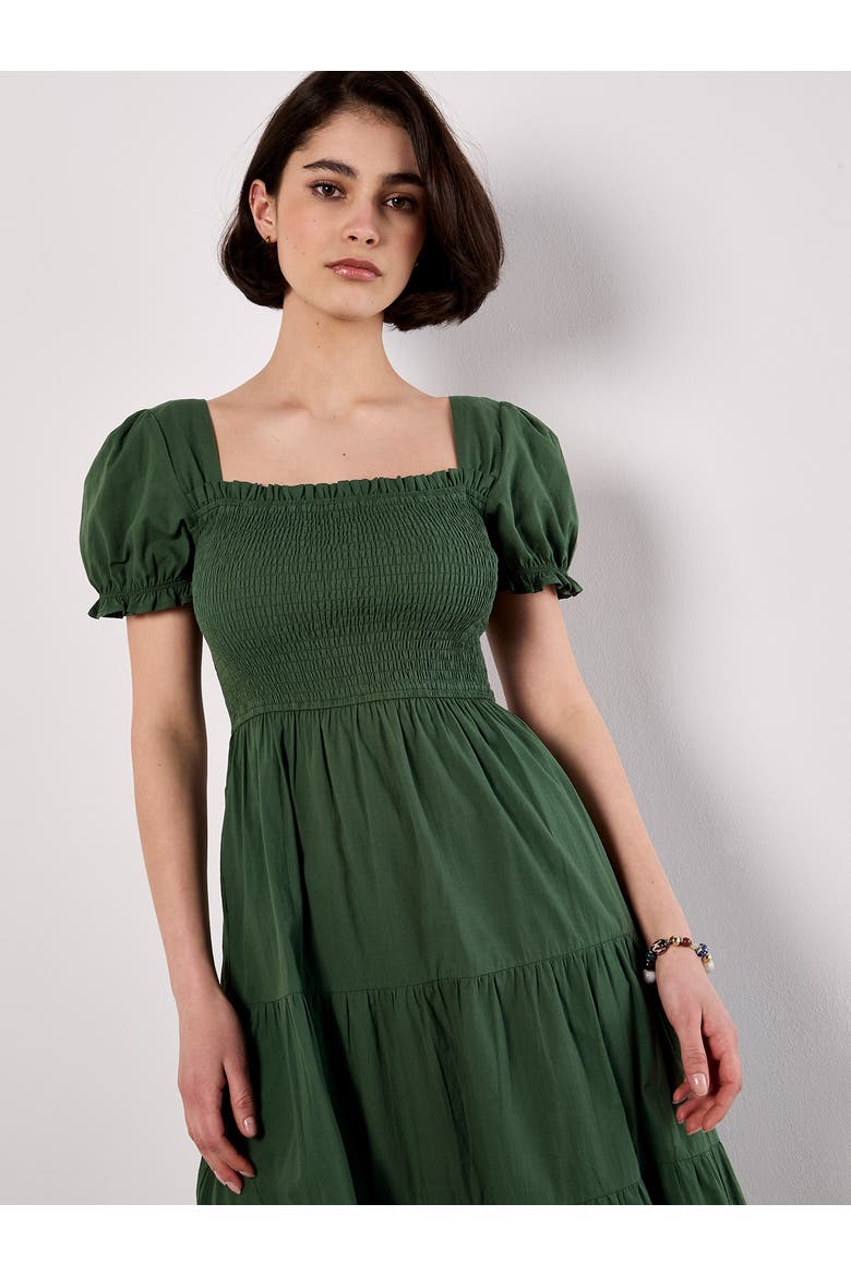 Smocked Cotton Poplin Midi Dress, Alternate, color, Green
