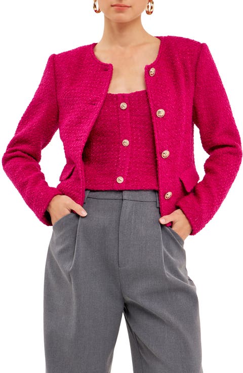 Round Neck Bouclé Crop Jacket