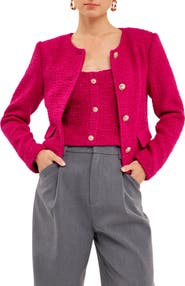 Endless Rose Round Neck Bouclé Crop Jacket