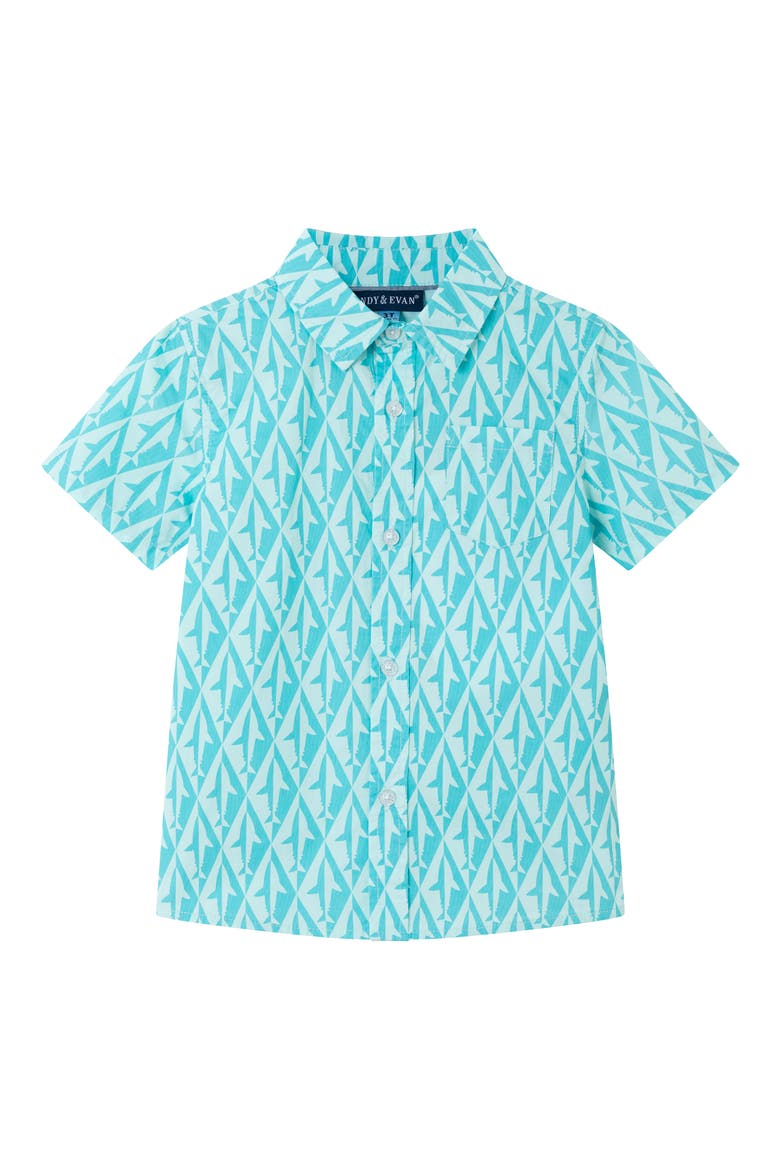 Kids' Short Sleeve Cotton Button Down Shirt, Main, color, AQUA