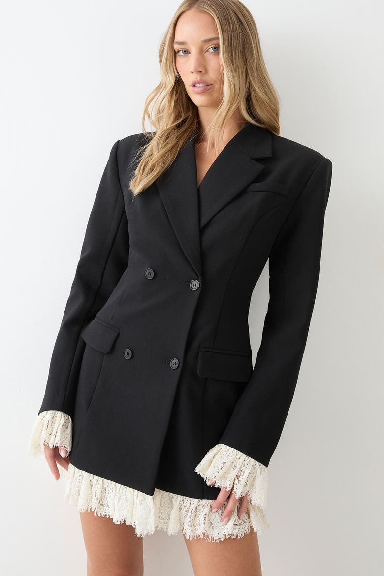 Lace Hem Tailored Blazer Dress, Main, color, Black