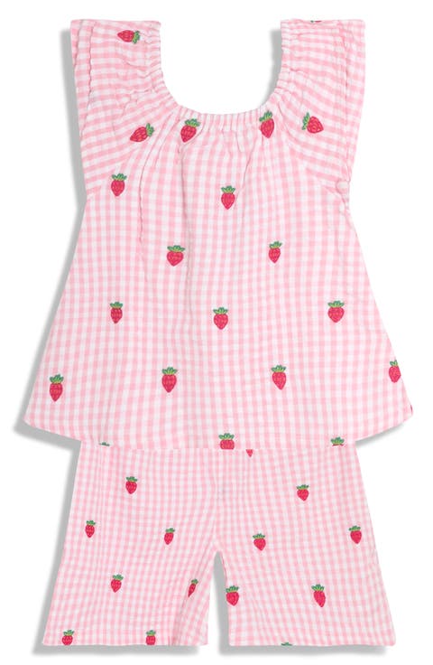 Jersey Wrap & Beanie set - Gingham Strawberry