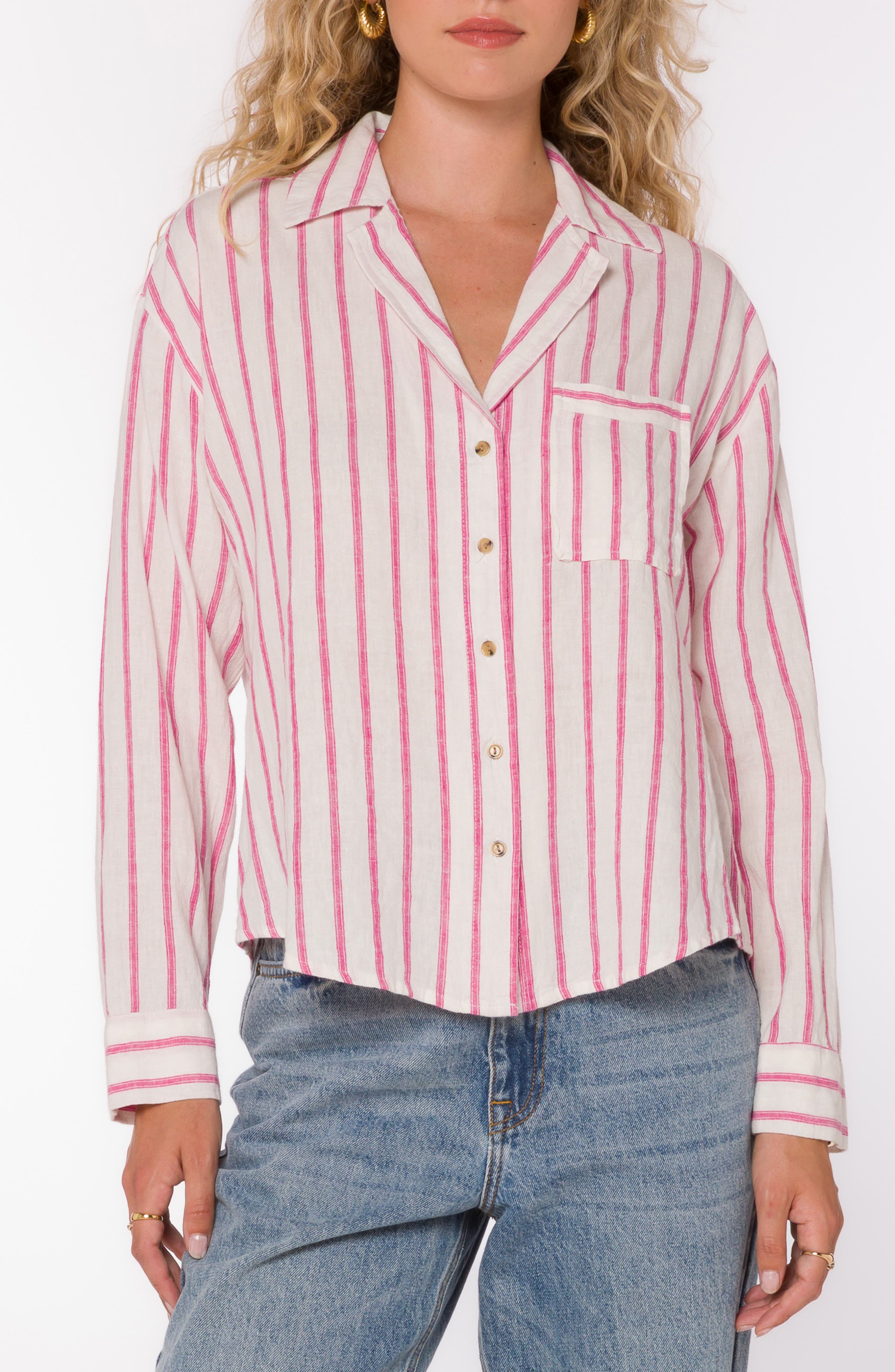 VELVET HEART Lyla Collar Button-Up Linen Blend Shirt