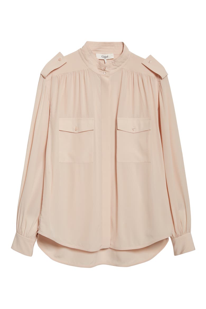 Gathered Silk Crêpe de Chine Shirt, Alternate, color, DELICATE PINK