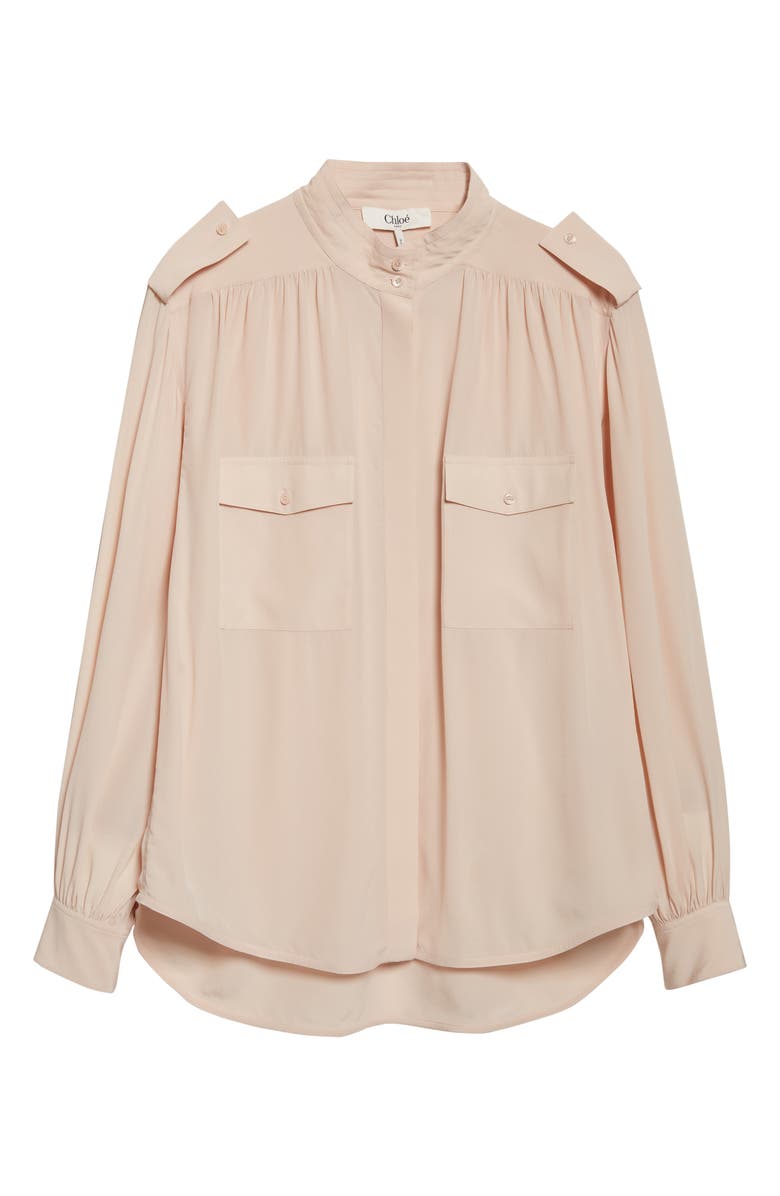 Chloé Gathered Silk Crêpe de Chine Shirt, Alternate, color, Delicate Pink