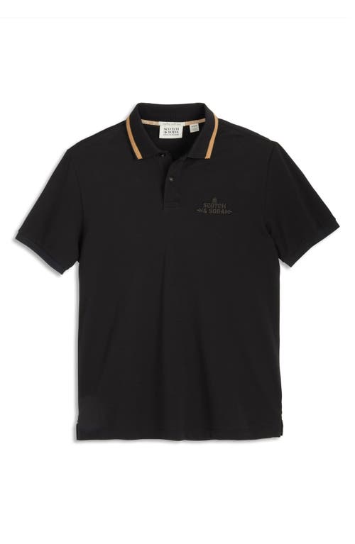 Scotch & Soda Embroidered Logo Piqué Polo In Black
