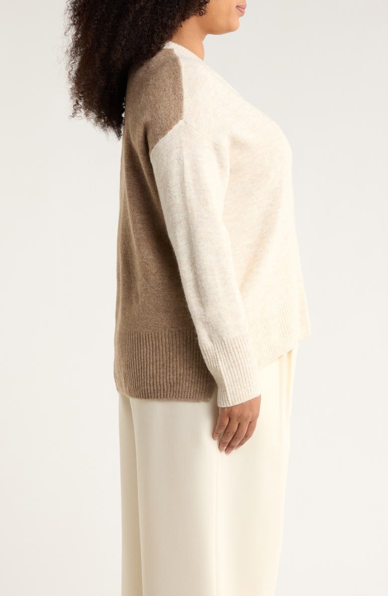 Vince Camuto Colorblock V-Neck Sweater, Alternate, color, Malted