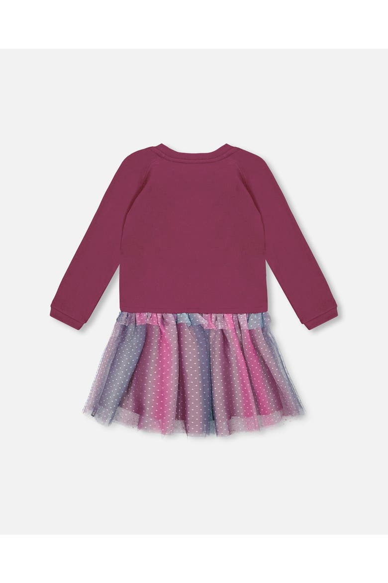 Girl's Bi-Material Dress With Tulle Skirt Burgundy, Alternate, color, Amaranth