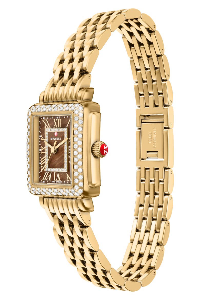 Mini Deco Madison Two-Tone 18K Gold Plate Diamond Bracelet Watch, 23mm x 24mm, Alternate, color, GOLD