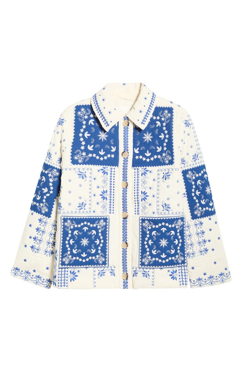 Avec Les Filles Patchwork Bandana Print Quilted Jacket, Main, color, White-Blue