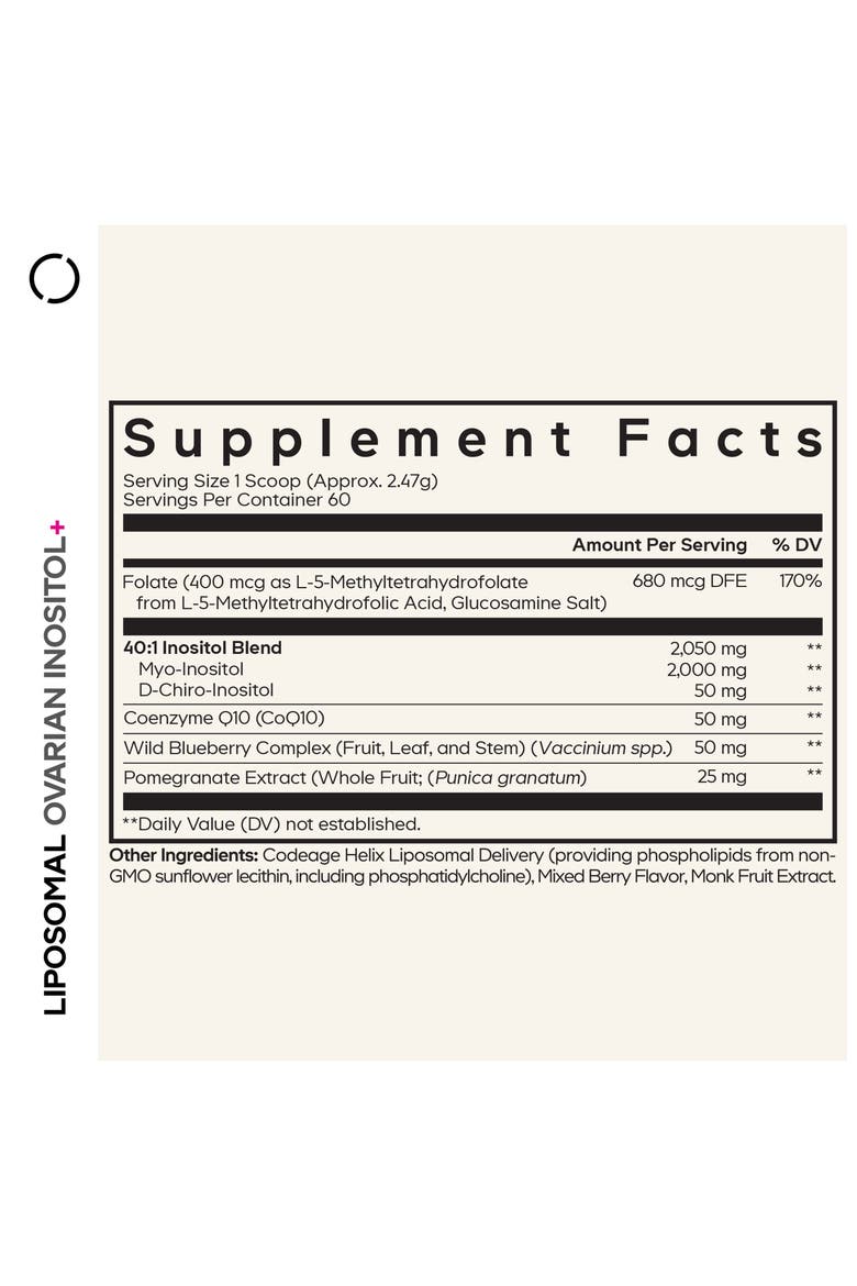 Liposomal Ovarian Inositol + Folate & CoQ10 Powder Supplement, Alternate, color, White