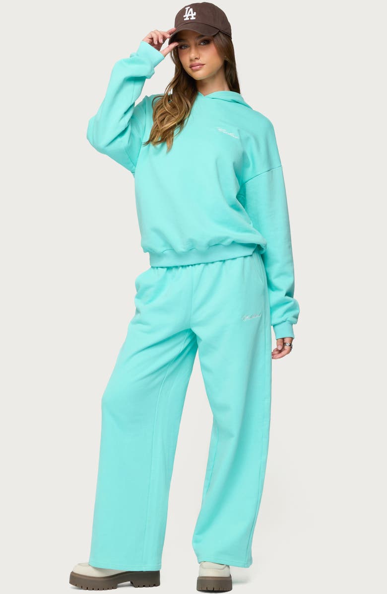 EDIKTED Only Logo Wide Leg Sweatpants, Alternate, color, Aqua