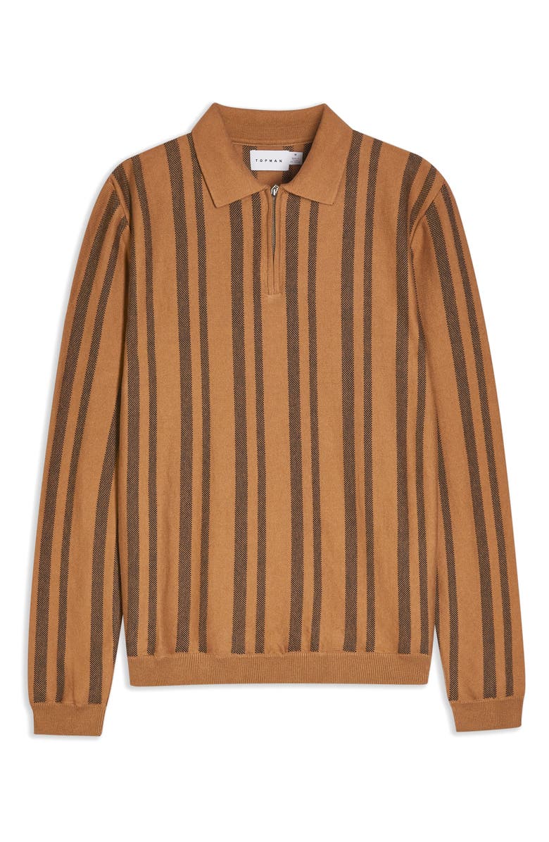 Topman Stripe Long Sleeve Zip Polo, Alternate, color,