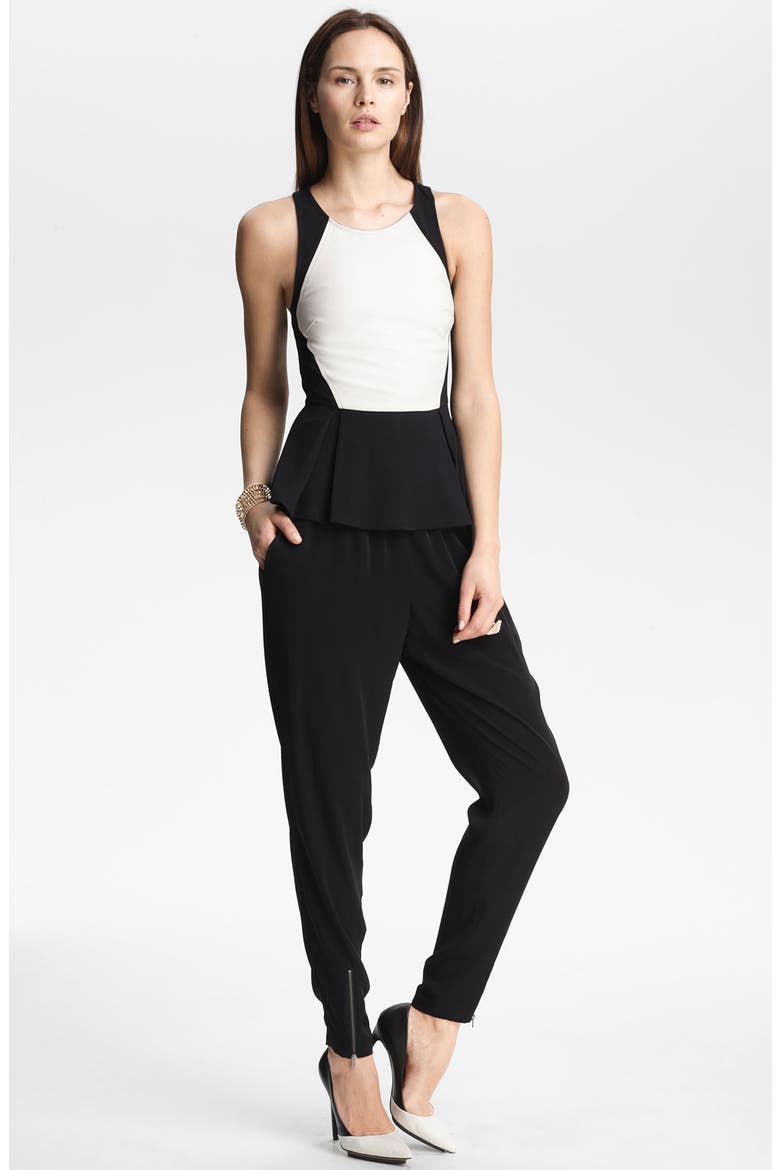 ASTR Faux Leather Front Peplum Tank, Alternate, color, BLACK/ WHITE