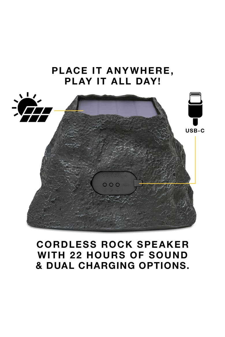 Rock Speaker Connect Solar Bluetooth Speaker, Alternate, color, Granite