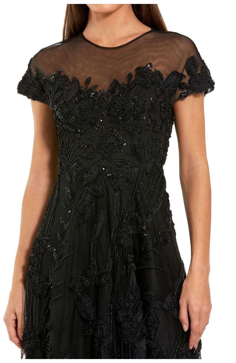 Mac Duggal Embellished Lace Illusion Neck A-Line Midi Dress, Alternate, color, Black