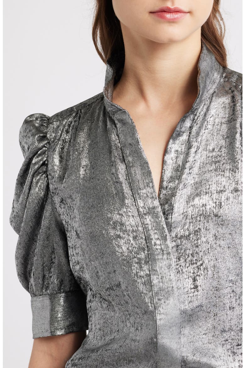 The Gillian Shiny Puff Sleeve Button-Up Shirt, Alternate, color, GUNMETAL