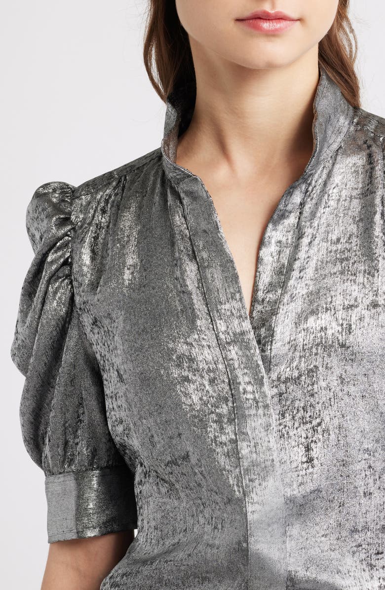 FRAME The Gillian Shiny Puff Sleeve Button-Up Shirt, Alternate, color, Gunmetal