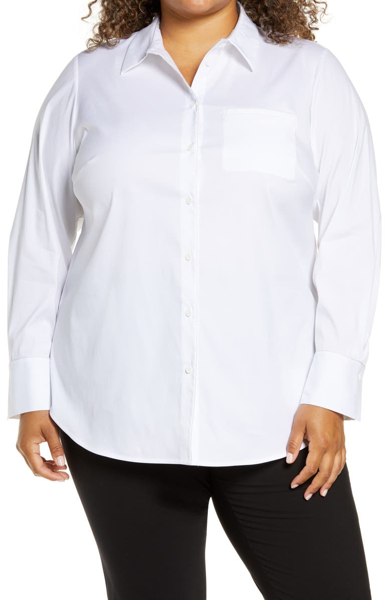 Lafayette 148 New York Paget Stretch Cotton Blouse, Main, color, 