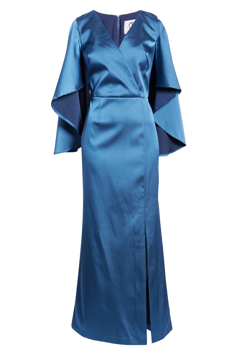 Satin Crepe Trumpet Gown, Alternate, color, MINERAL NAVY