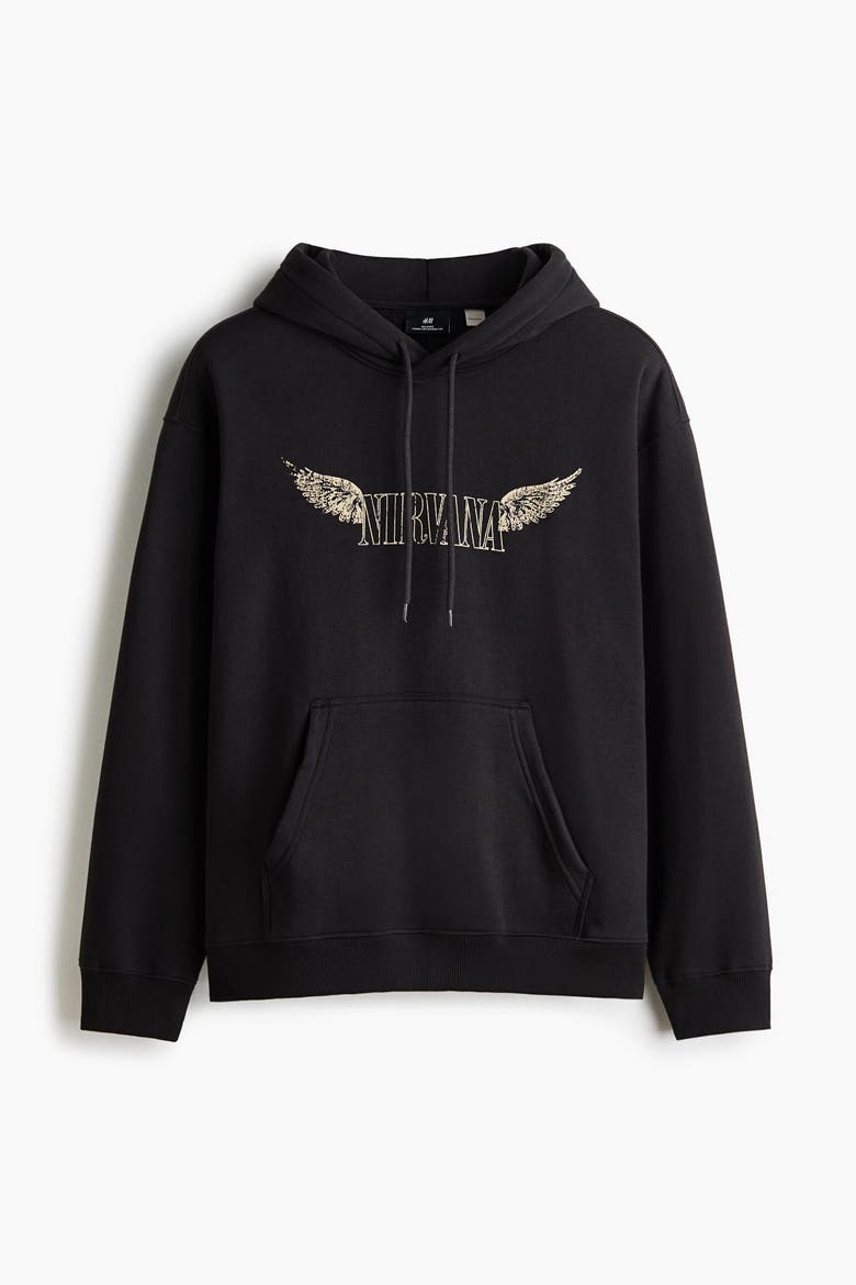 Loose Fit Printed Hoodie, Alternate, color, Black/Nirvana