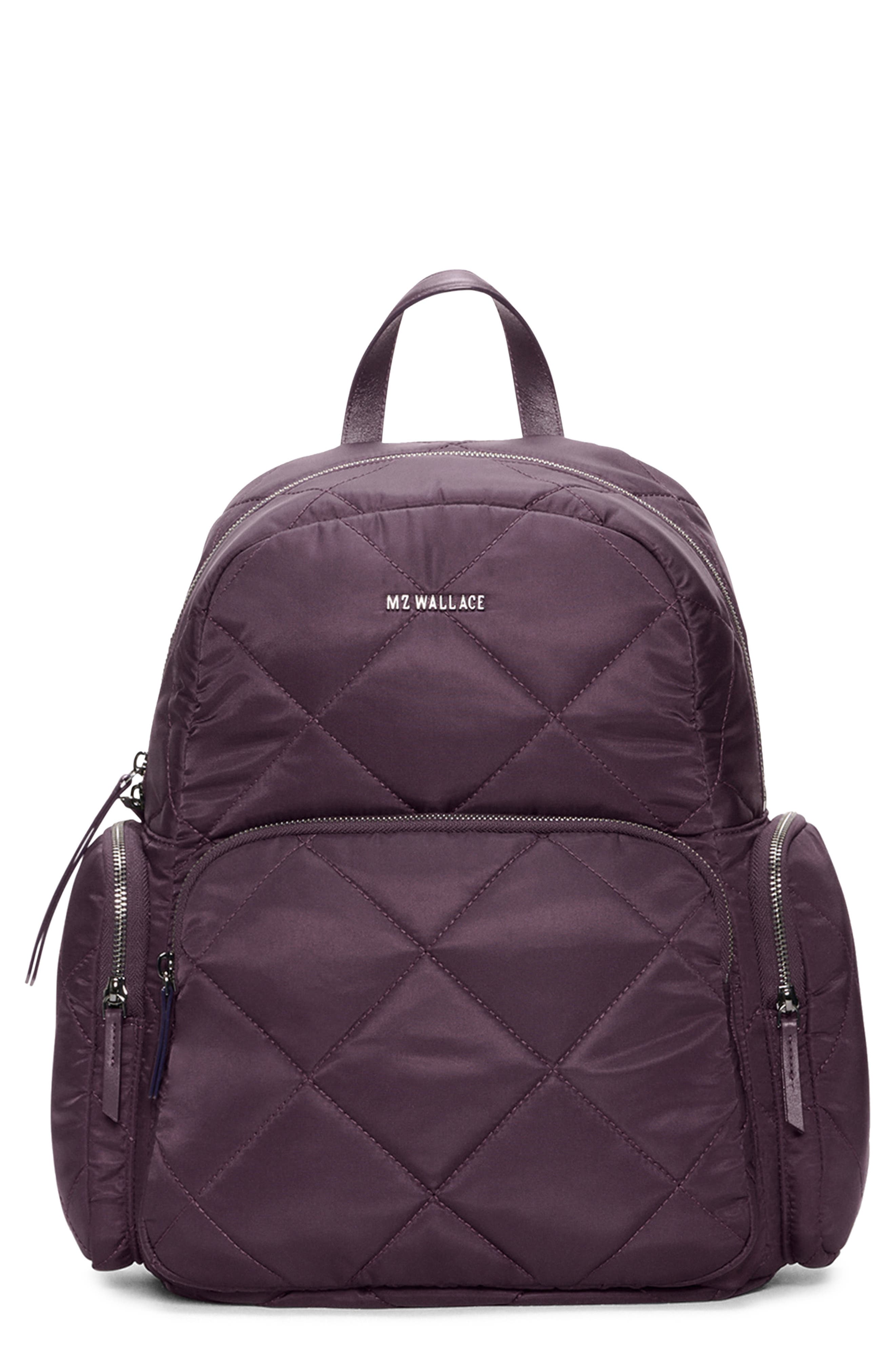 MZ Wallace Madison Quilted Nylon Backpack, Main, color, Raisin