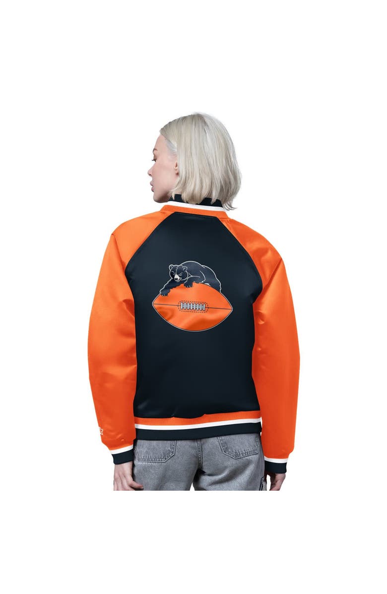 STARTER Women's Starter Navy/Orange Chicago Bears Satin Full-Snap Vintage Varsity Jacket, Alternate, color, Navy