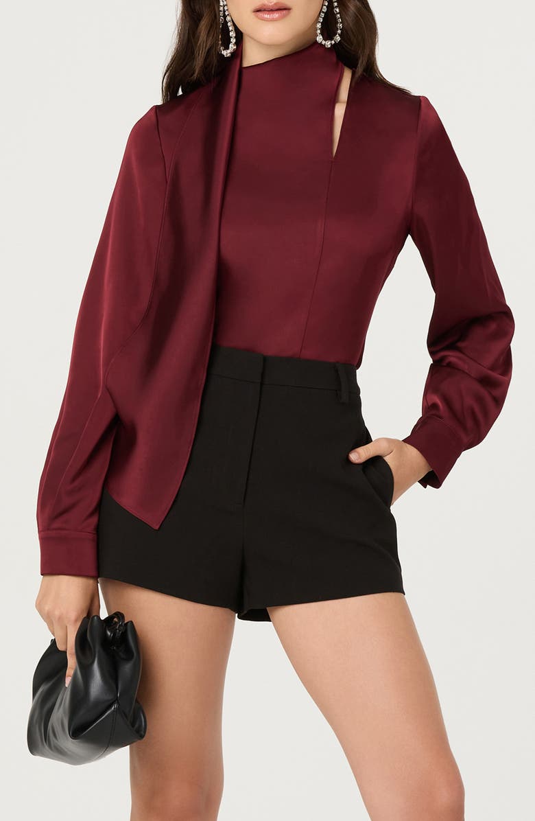 ASTR the Label Felista Scarf Neck Long Sleeve Shirt, Main, color, Wine