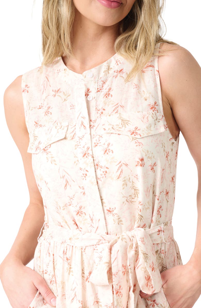 GIBSONLOOK Floral Belted Cotton Blend Dress, Alternate, color, Rust Combo