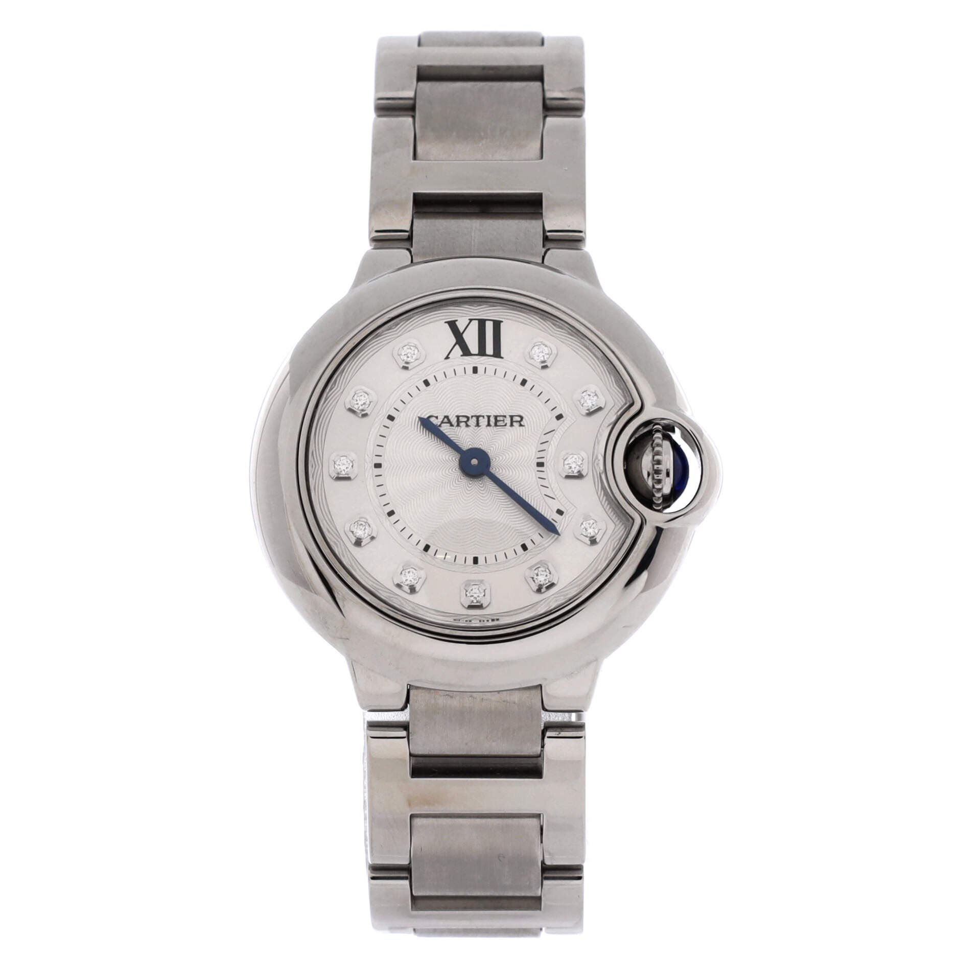 Ballon Bleu de Cartier Quartz Watch Stainless Steel with Diamond Markers 28, Main, color, Metallic Silver
