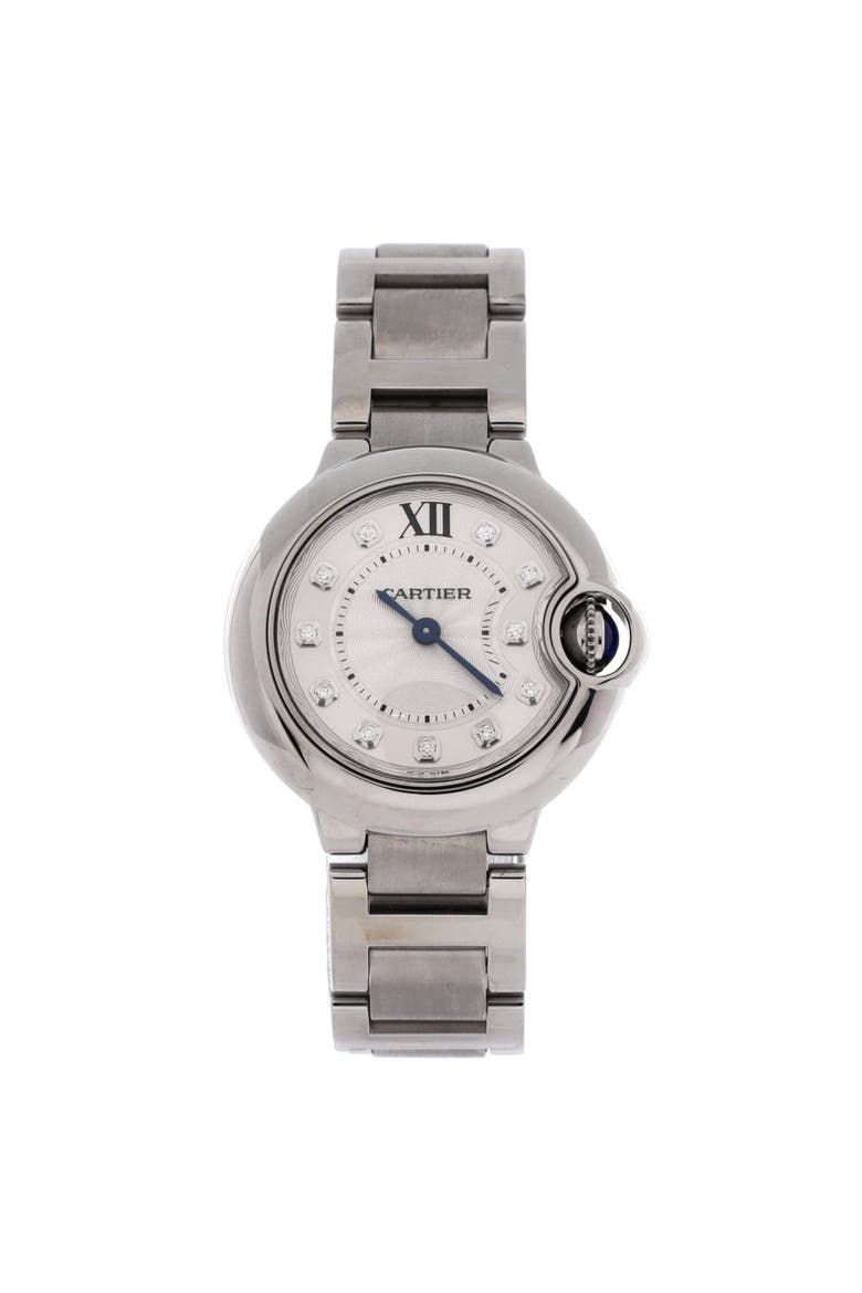Ballon Bleu de Cartier Quartz Watch Stainless Steel with Diamond Markers 28, Main, color, Metallic Silver