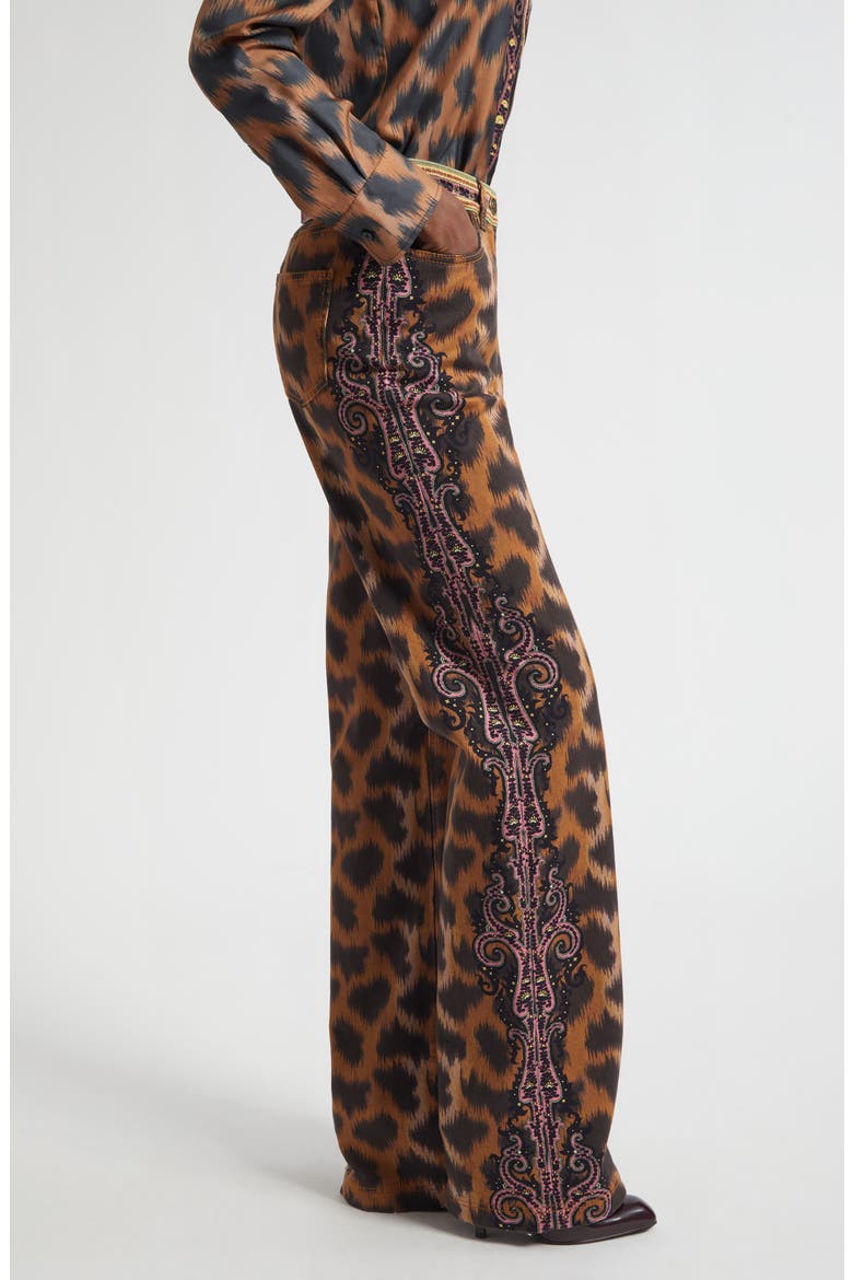 Animal Print Stretch Denim Bootcut Jeans, Alternate, color, DARK BROWN