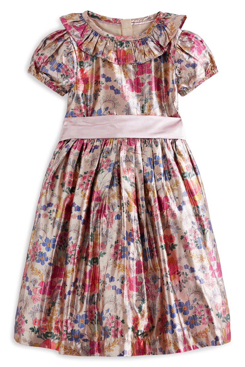 Kids' Metallic Floral Print Party Dress, Main, color, METALLIC TAPESTRY FLORAL