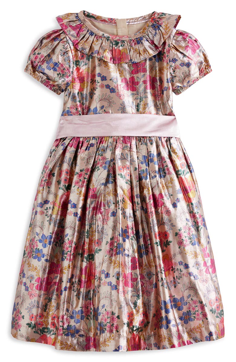 Mini Boden Kids' Metallic Floral Print Party Dress, Main, color, Metallic Tapestry Floral