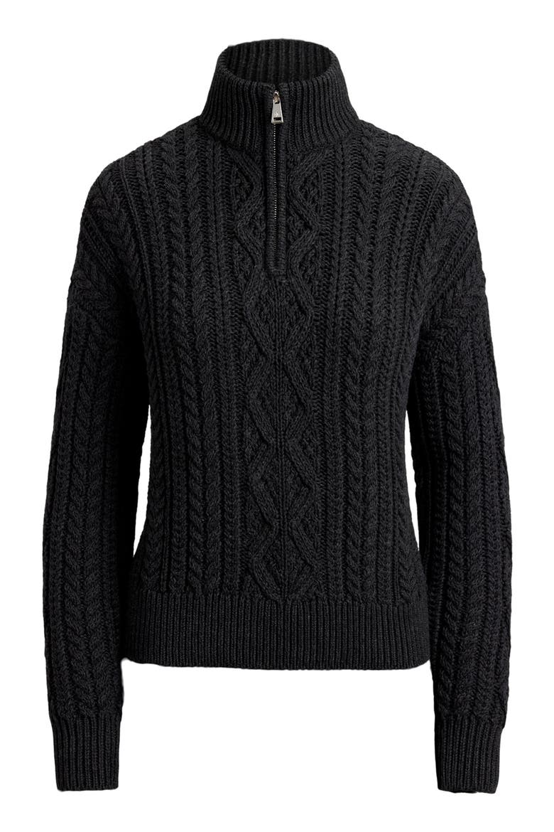 Deklyn Cable Knit Quarter Zip Cotton Sweater, Alternate, color, GREY