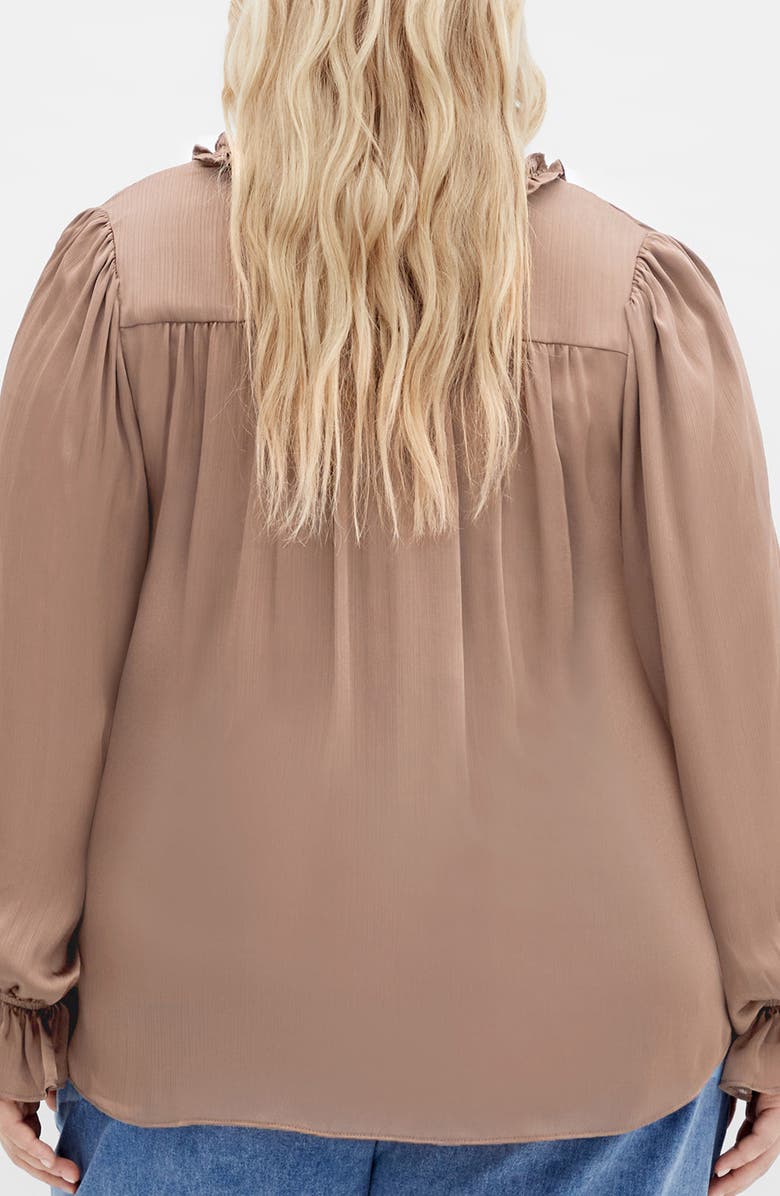 City Chic Maia Ruffle Fluted Sleeve Satin Top, Alternate, color, Almond