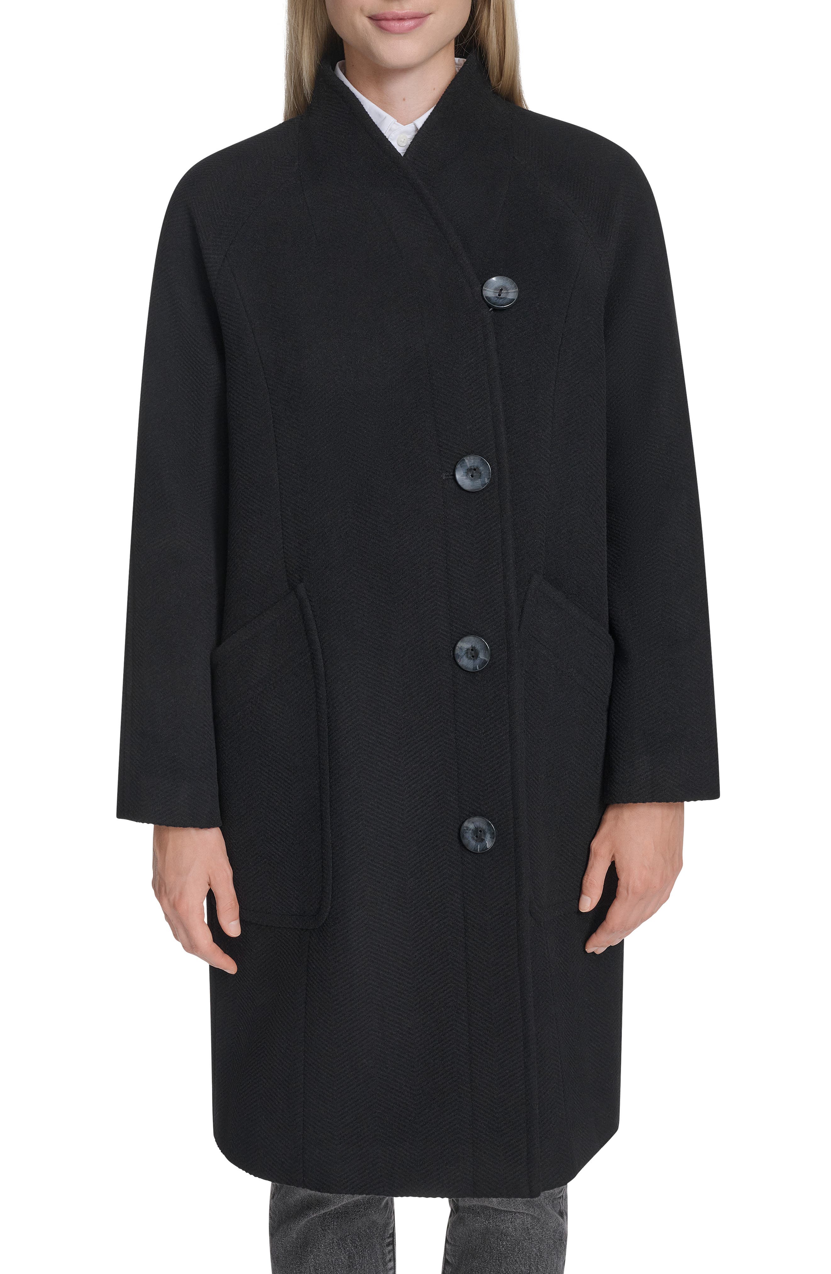 Cole Haan Asymmetric Wool Blend Coat