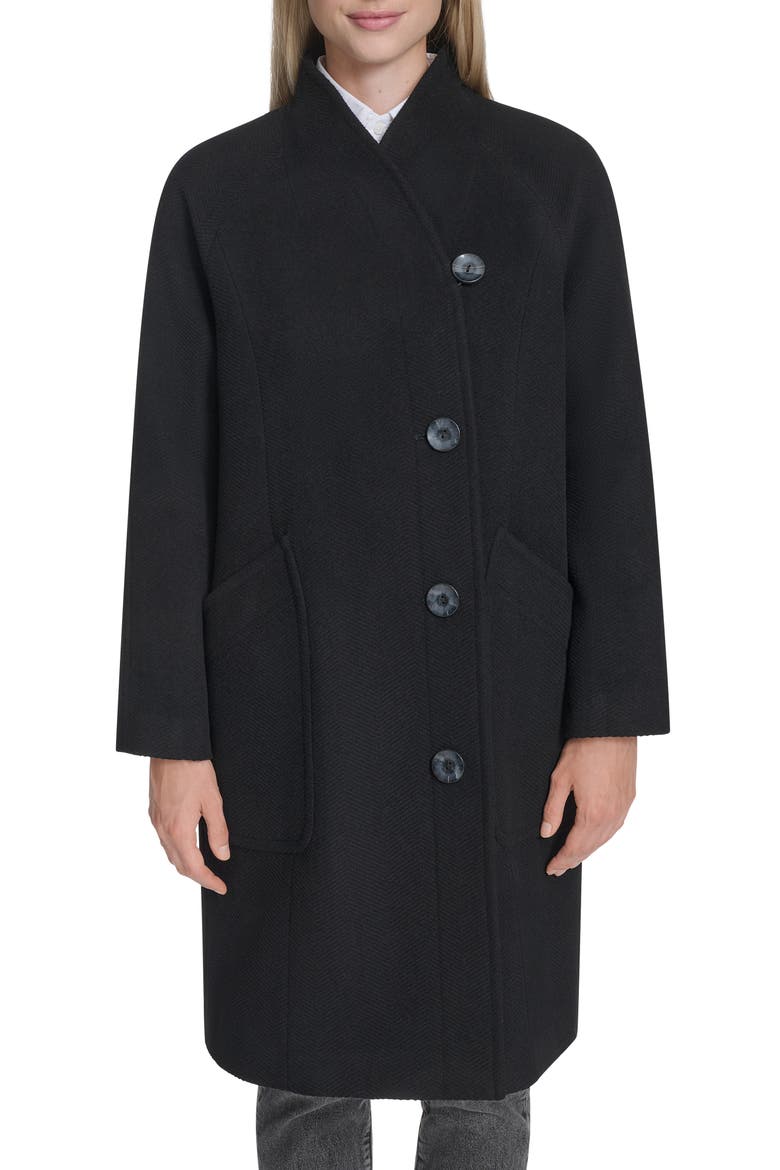 Asymmetric Wool Blend Coat, Main, color, BLACK