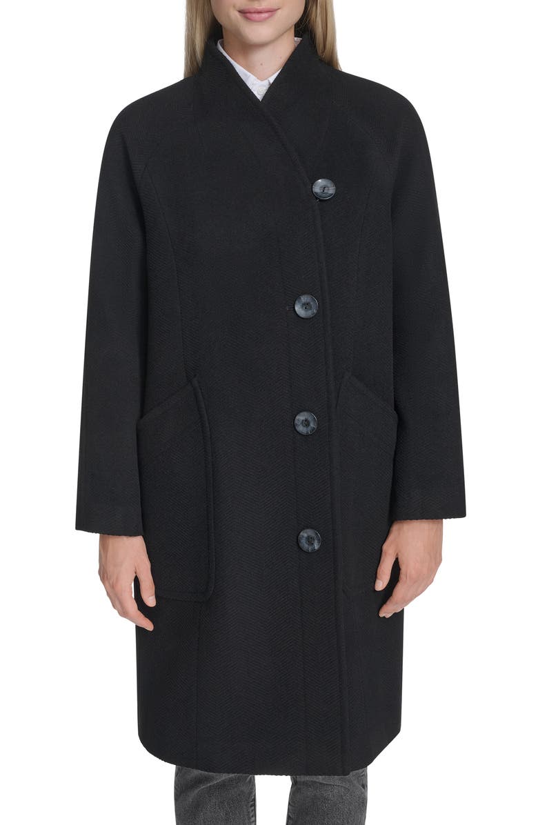 Cole Haan Asymmetric Wool Blend Coat, Main, color, Black